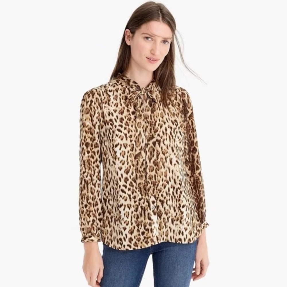 J. Crew Leopard Print Blouse - Brown and Cream